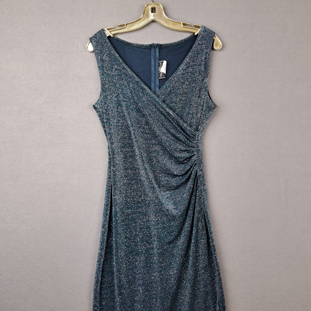 Vintage Molly Malloy Dress Women 10/M‎ Green Maxi Shimmer Ruched Y2K Fairy Bella - Picture 2 of 16